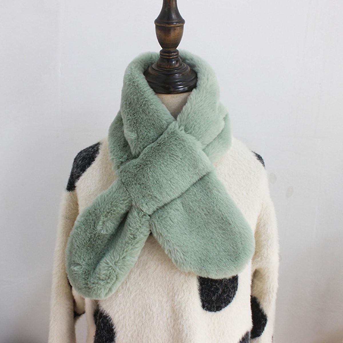 Children Scarf Baby Thickened Faux Rabbit Fur Scarf Green