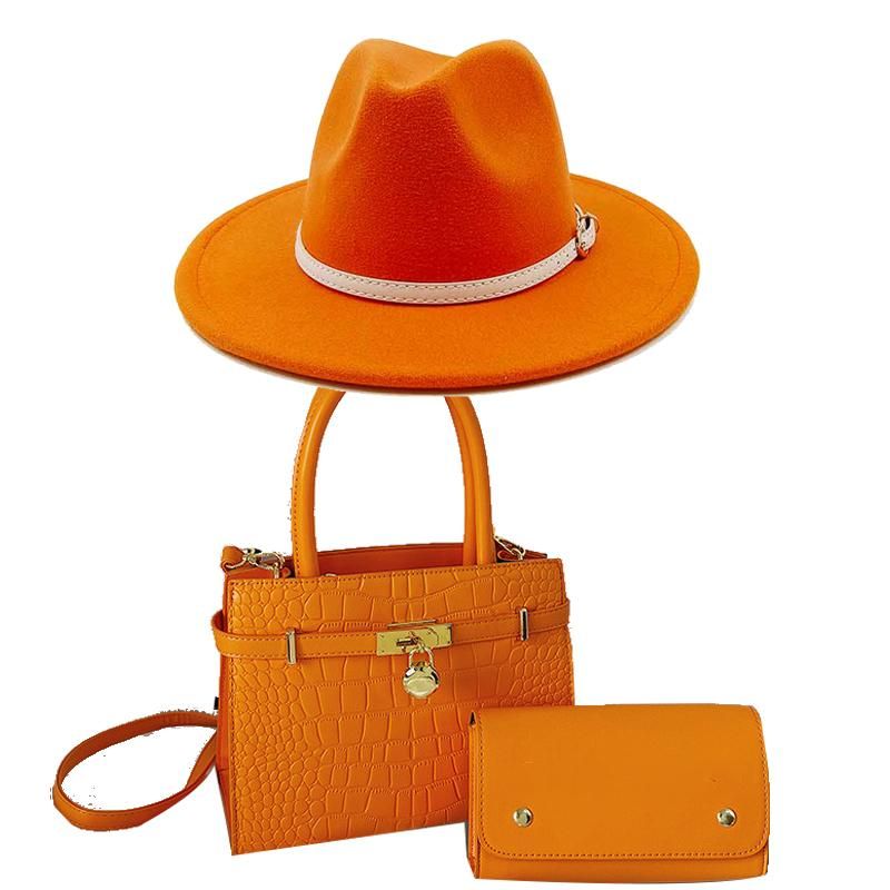 Fedoras Hat 2-piece Sets Autumn Winter 2022 Luxury Accessories Large Splicing Bag and Hat Set Panama Church Jazz Cap