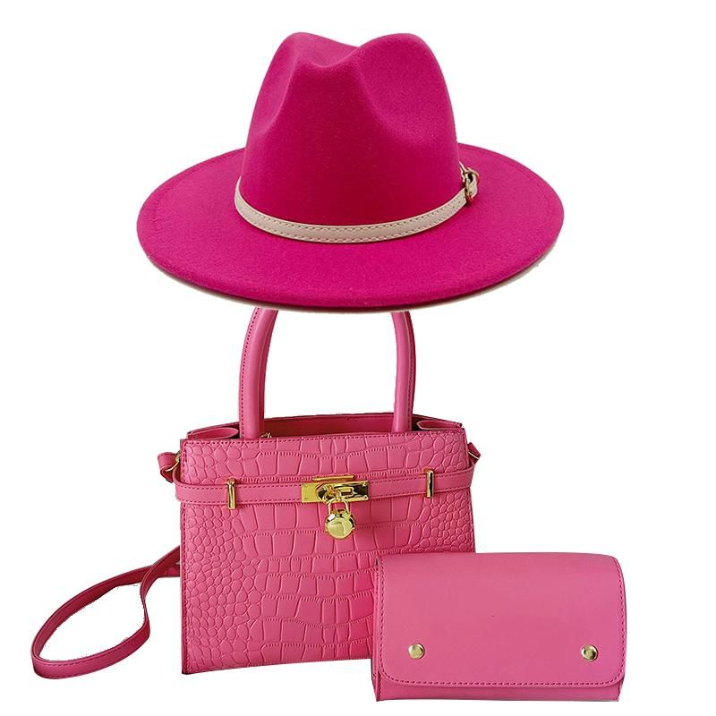 Fedoras Hat 2-piece Sets Autumn Winter 2022 Luxury Accessories Large Splicing Bag and Hat Set Panama Church Jazz Cap