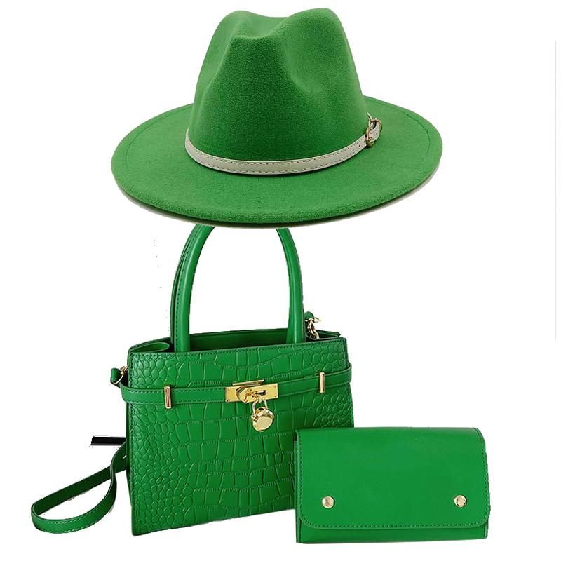 Fedoras Hat 2-piece Sets Autumn Winter 2022 Luxury Accessories Large Splicing Bag and Hat Set Panama Church Jazz Cap