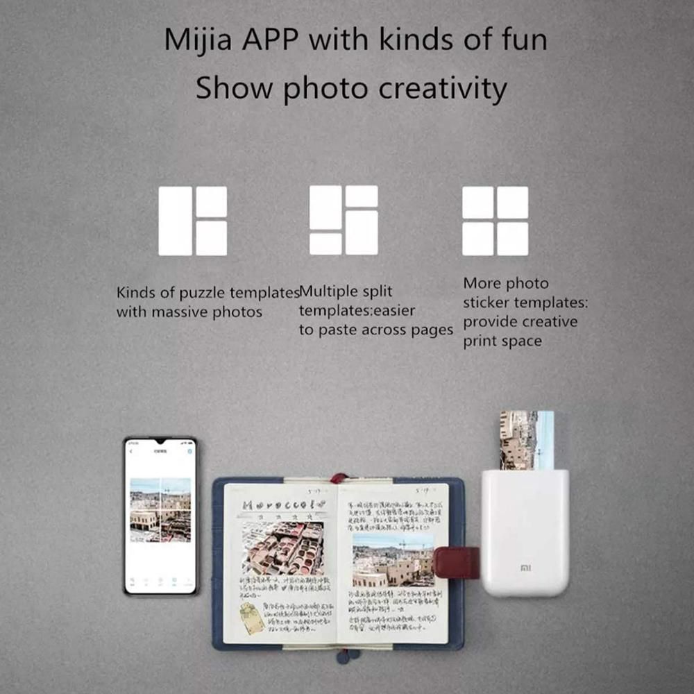 Xiaomimijia AR Printer 300dpi Portable Photo Mini Pocket with DIY Compartir 500mAh Image Impresora Pocket Printer Work with Mijia