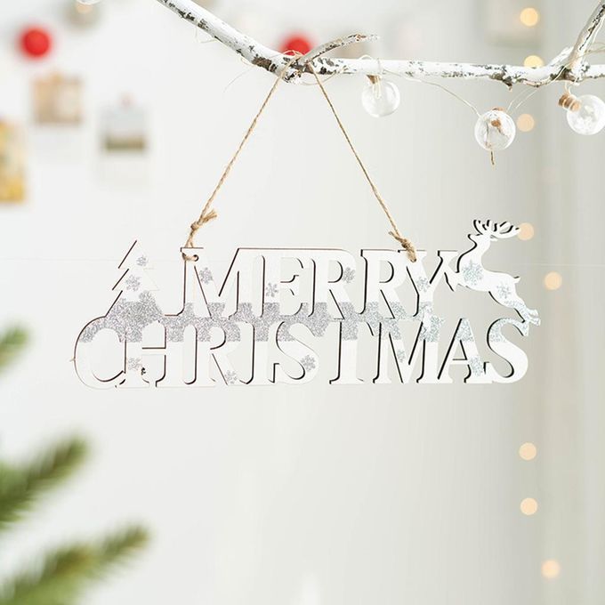 Christmas Letter Card Pendant Wooden White Holiday Gift Xmas Craft For