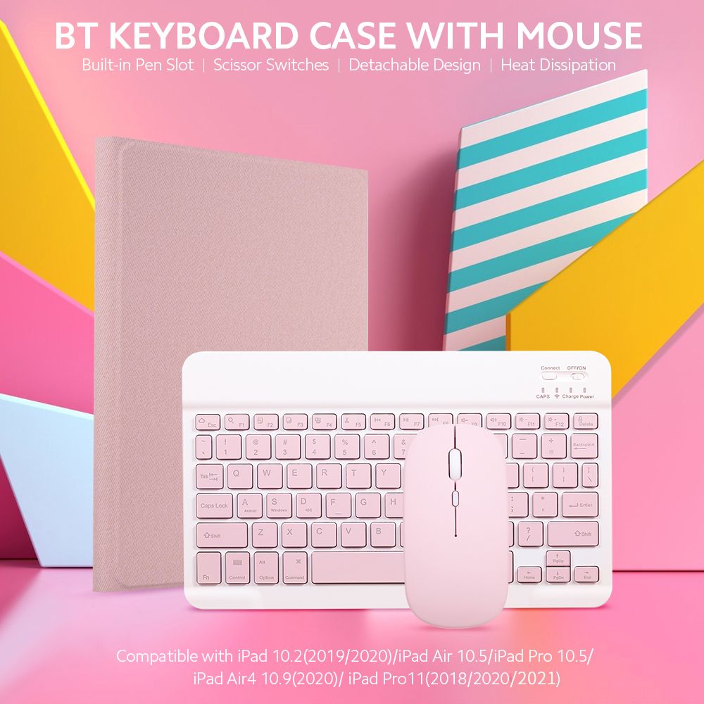 Detachable Backlit BT Keyboard Case+Mouse Pen Slot Heat