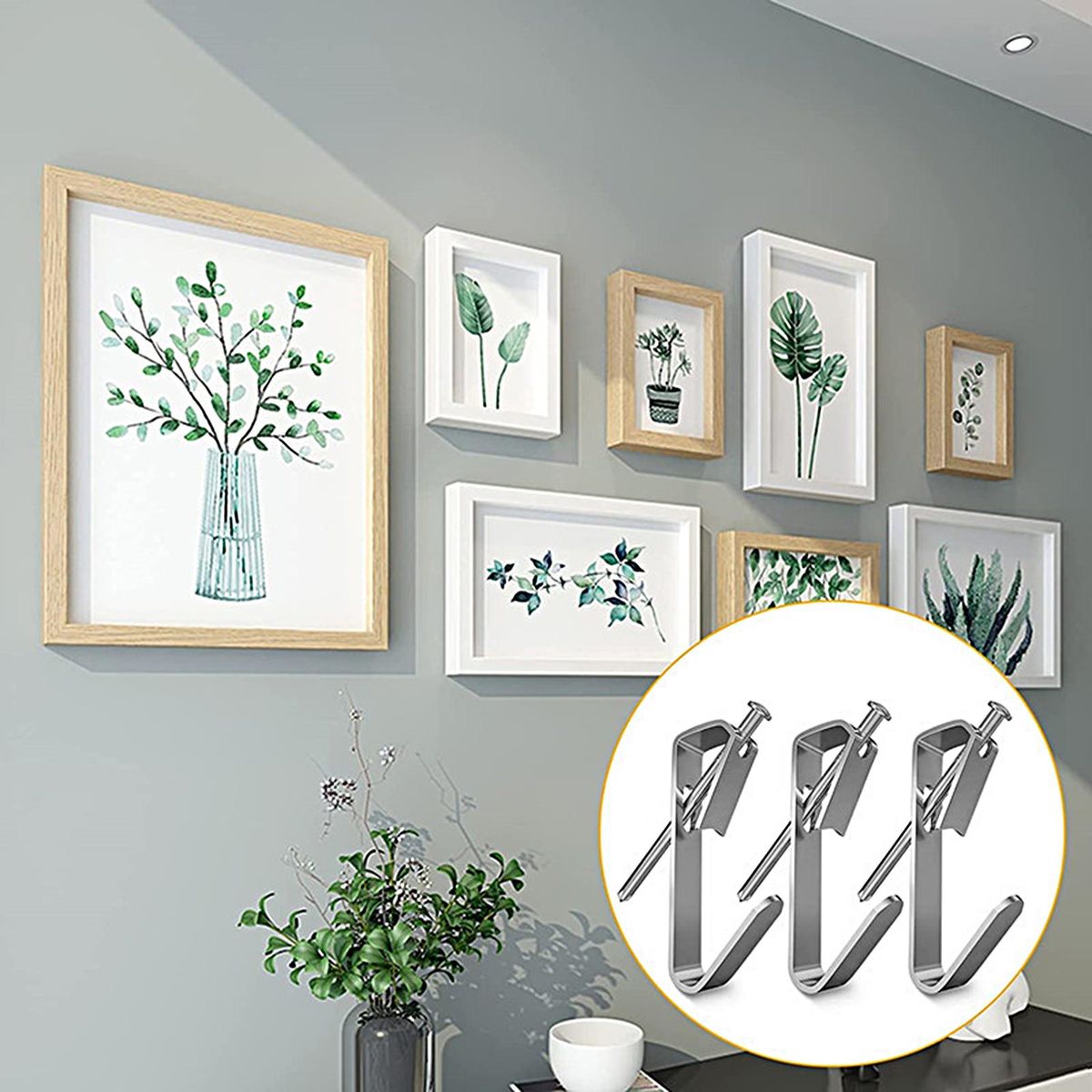 50 Sets Picture Hangers Box-packed Picture Frame Hooks Silver