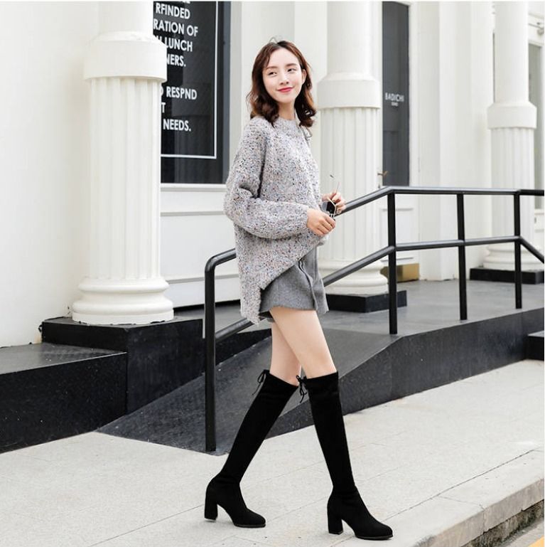 Women's Over The Knee Thigh High Low Block Heel Boots