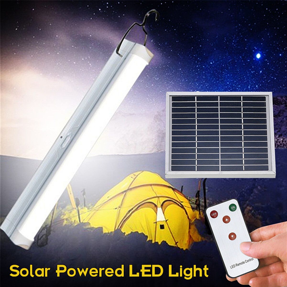 30 LED Camping Solar Charging Night Light Bar Dimmable Hanging Tent Lamp 5W
