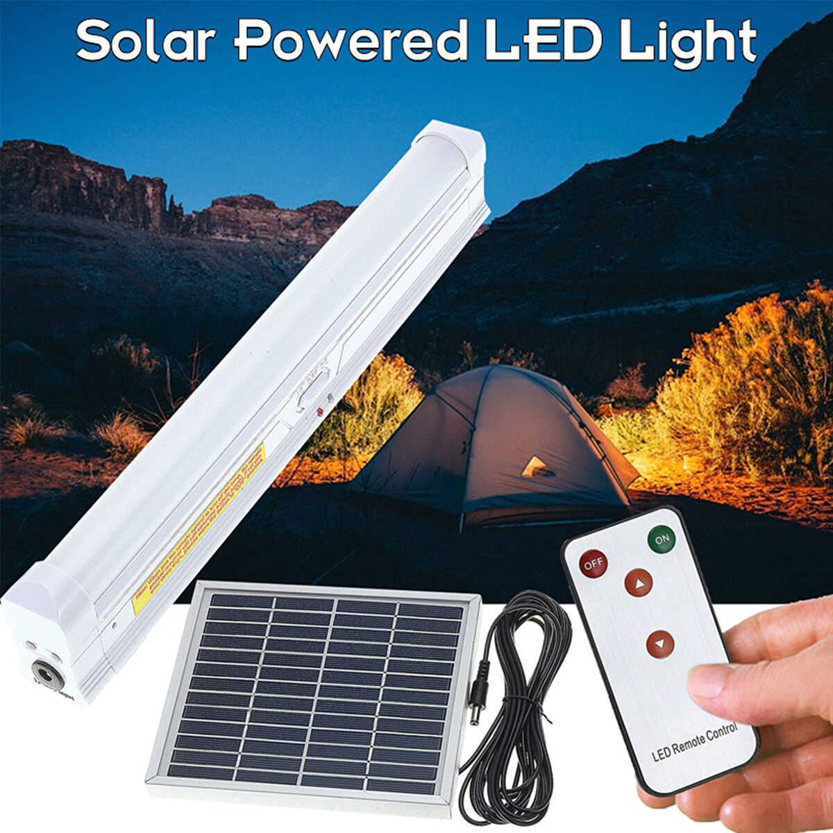 30 LED Camping Solar Charging Night Light Bar Dimmable Hanging Tent Lamp 5W