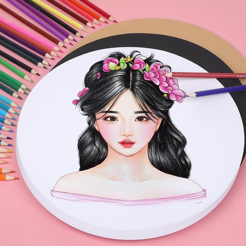 round Cardboard Thick round Kraft Paper White Card Black Card Drawing Paper 250 round Sketch Color Lead Painting Paper for Children