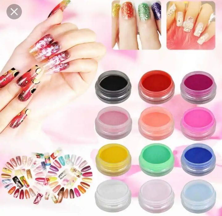 12 Colors Acrylic Nail Art Carving Powder Nail Decoration.