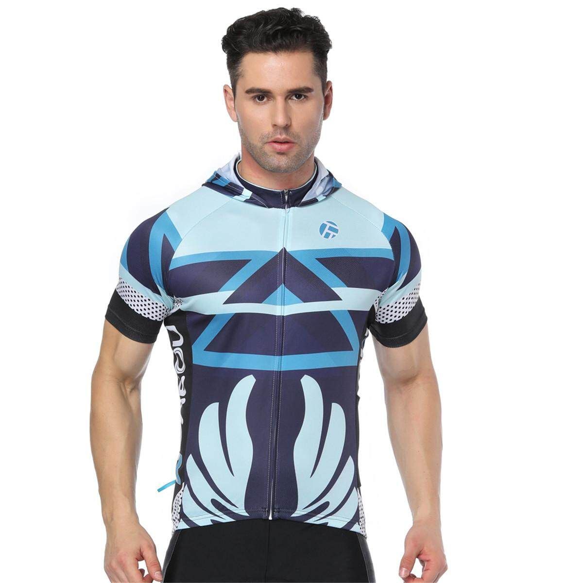 Men's Cycling Clothing MTB Bike Short Sleeve Bicycle Jersey Racing Clothing Sports Wear Light Blue XL