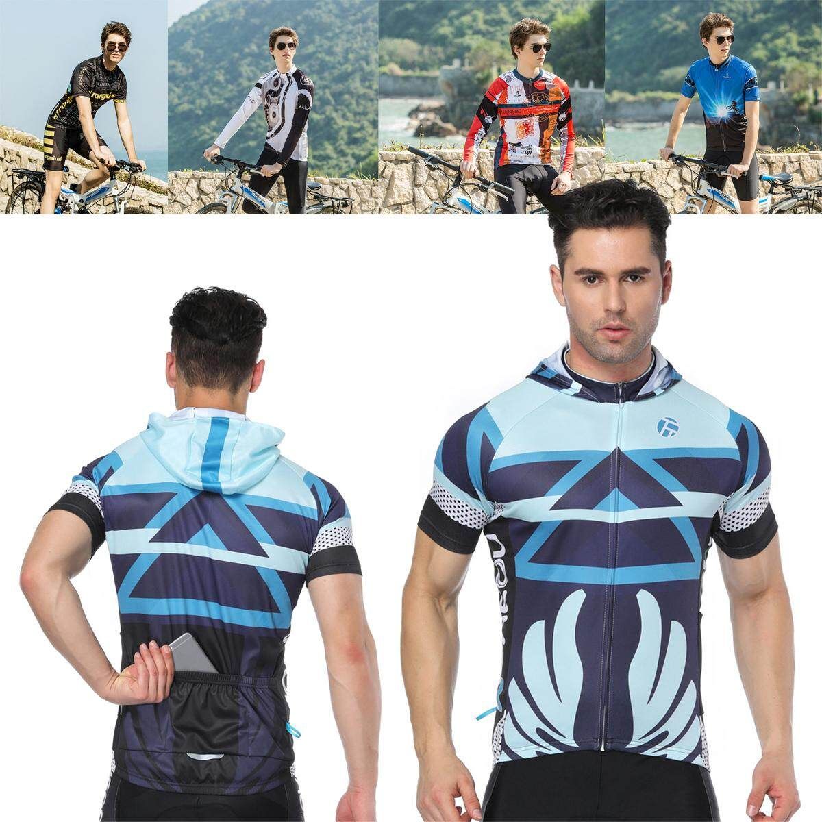 Men's Cycling Clothing MTB Bike Short Sleeve Bicycle Jersey Racing Clothing Sports Wear Light Blue XL