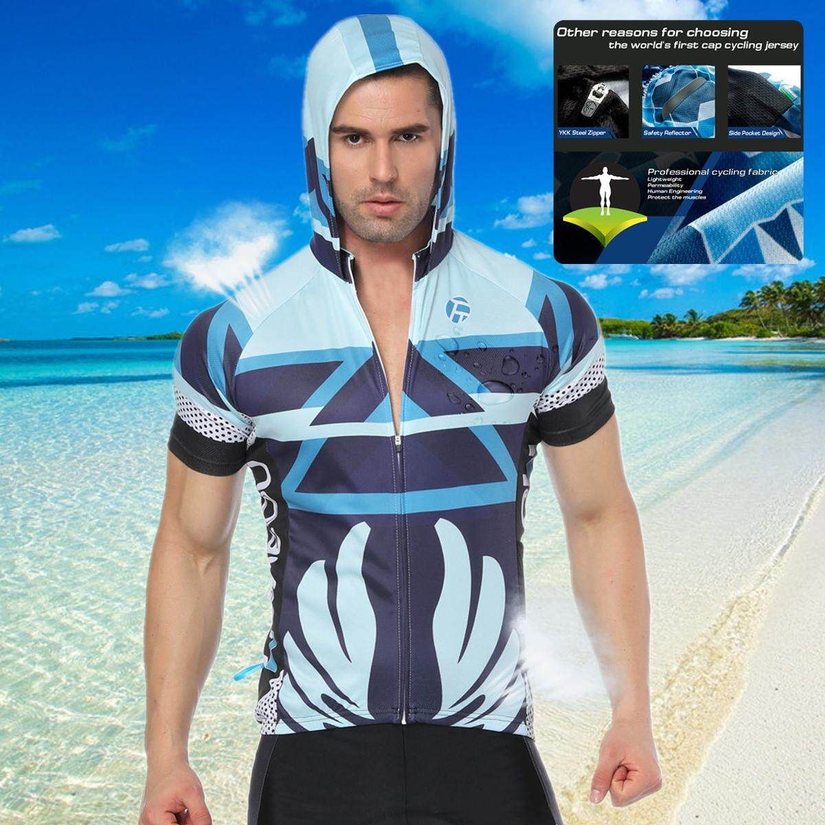 Men's Cycling Clothing MTB Bike Short Sleeve Bicycle Jersey Racing Clothing Sports Wear Light Blue XL