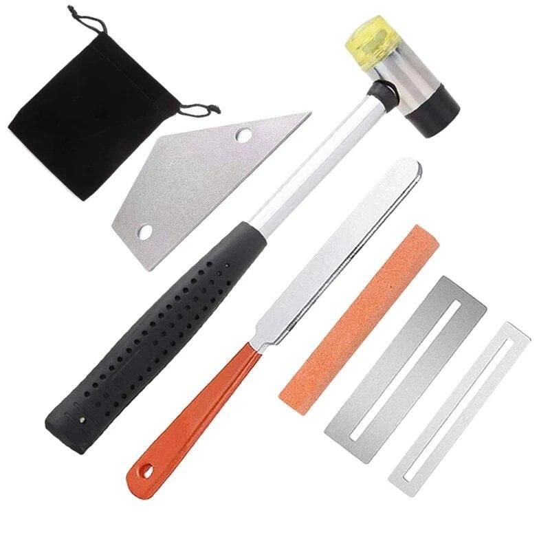 XSXS--Guitar Luthier Tool Kit Include Fret Rubber Hammer, Guitar Fret Crowning File, Fret Rocker Leveling, 2 Pcs Fingerboard Gua