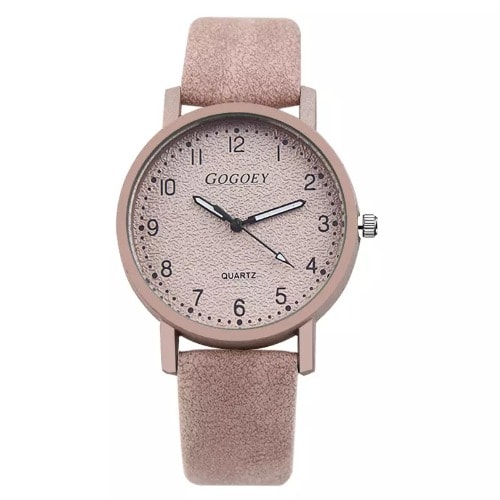 Women's Round Quartz Leather Watch - Khaki