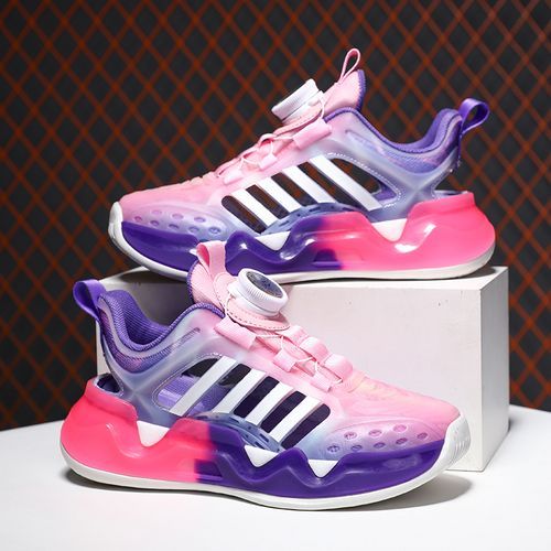 Noctilucent Girls' Light Shoes Rotating Buckle Kid Sports Shoes Purple