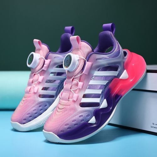 Noctilucent Girls' Light Shoes Rotating Buckle Kid Sports Shoes Purple