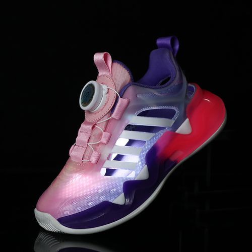 Noctilucent Girls' Light Shoes Rotating Buckle Kid Sports Shoes Purple