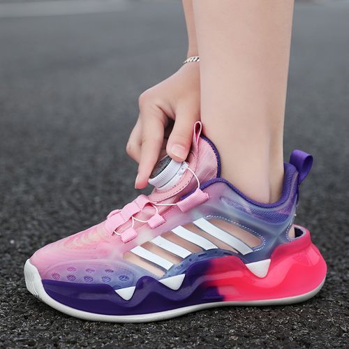 Noctilucent Girls' Light Shoes Rotating Buckle Kid Sports Shoes Purple