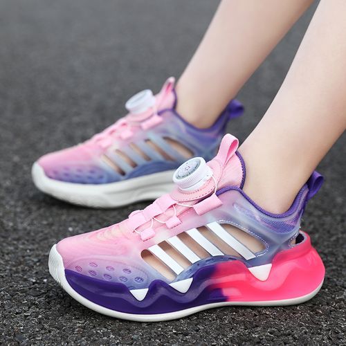 Noctilucent Girls' Light Shoes Rotating Buckle Kid Sports Shoes Purple