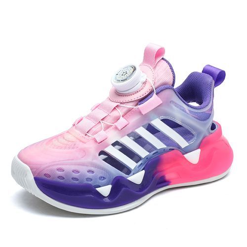 Noctilucent Girls' Light Shoes Rotating Buckle Kid Sports Shoes Purple