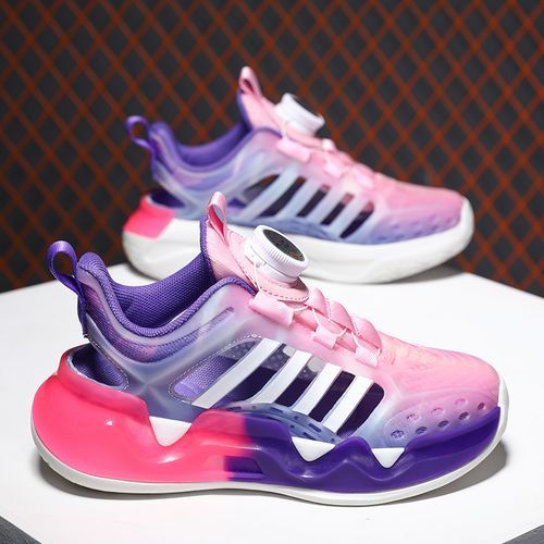 Noctilucent Girls' Light Shoes Rotating Buckle Kid Sports Shoes Purple