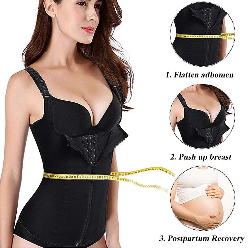 Women Waist Trainer Push Up Vest Tummy Belly Girdle Body Shaper Waist Cincher Corset Zipper Vest Pl