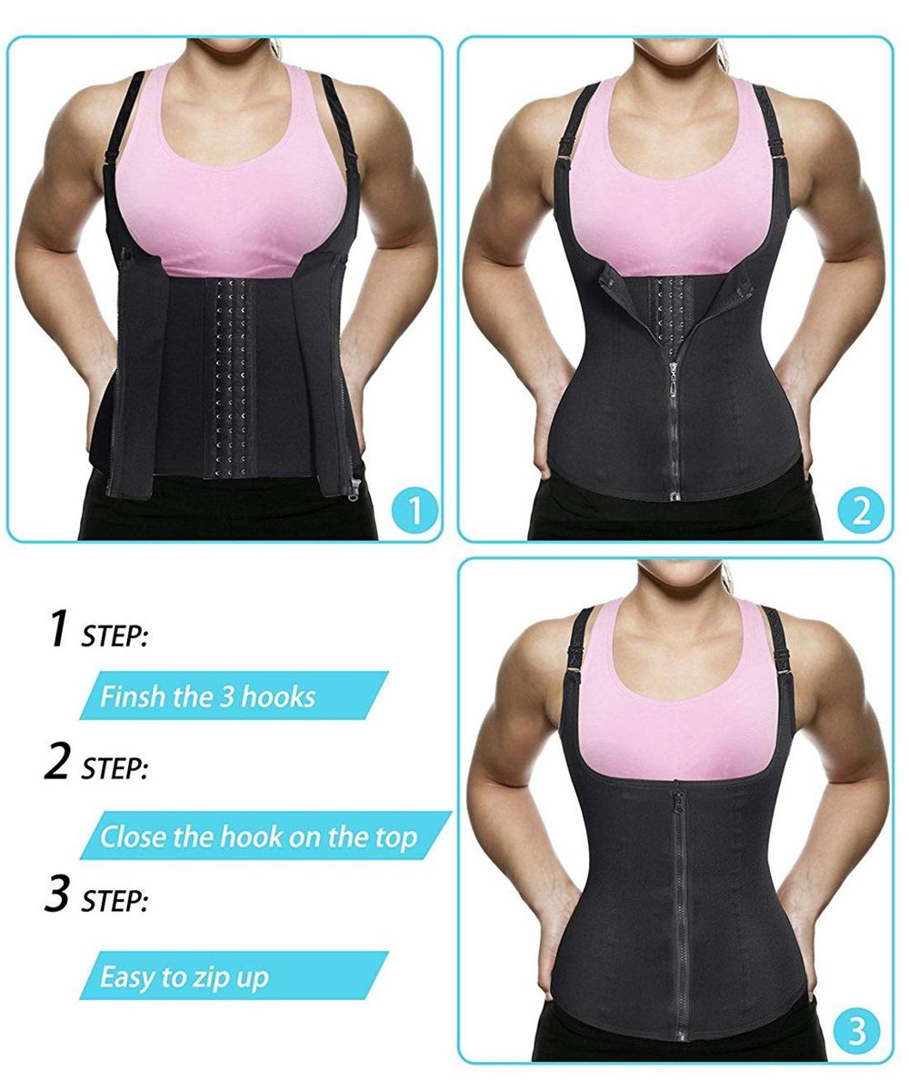 Women Waist Trainer Push Up Vest Tummy Belly Girdle Body Shaper Waist Cincher Corset Zipper Vest Pl