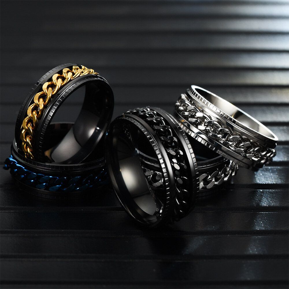 1 PC Stainless Steel Chain Rotating Fashion Simple Ring