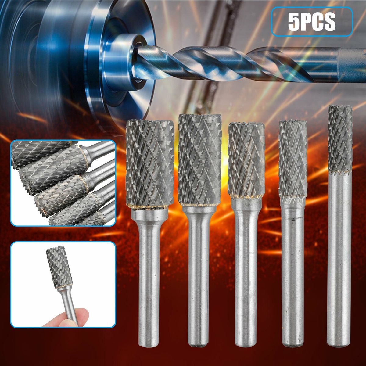 5Pcs 1/4 Inch Double Cut Tungsten Carbide Rotary Burr Die