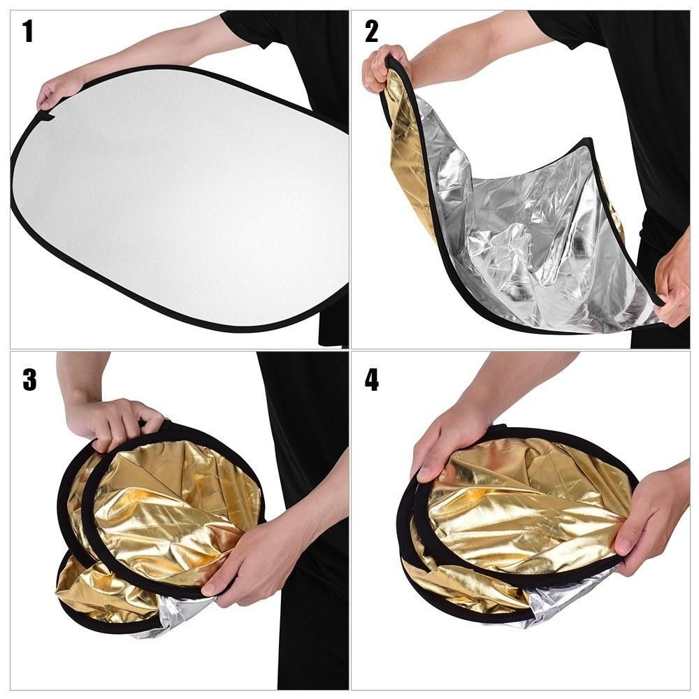 60 * 90cm/ 24 * 35inch Photography Light Reflector 2-in-1(Silver, Gold) Collapsible Portable for Studio Outdoor Photography with Carry Bag