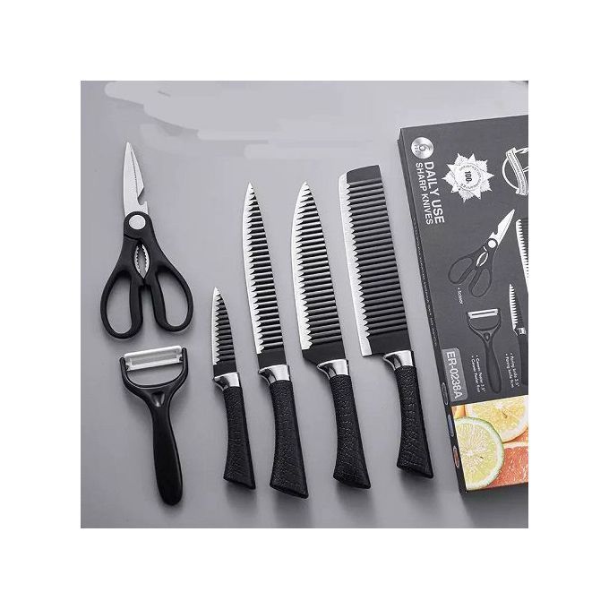 6Pcs Kitchen Set Wavy Pattern Stainless Steel + Free Gift