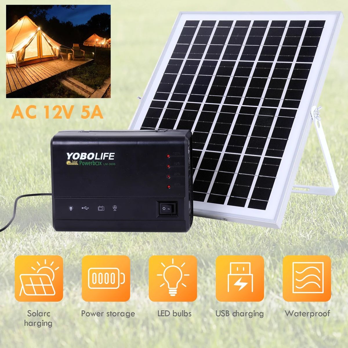 MINI DC Solar Power Box, 4 Bulbs, Solar Panels(Plus Free Usb Fan) For Home & Office