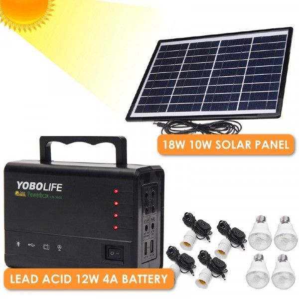Super Rugged  MINI DC Solar Power Box, 4 Bulbs, Solar Panels For Home & Office