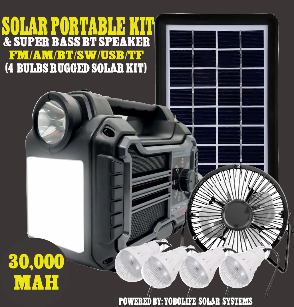RUGGED SOLAR ENERGY KIT/BT SUPER BASS SPEAKER WITH 4 BULBS AND FREE USB FAN