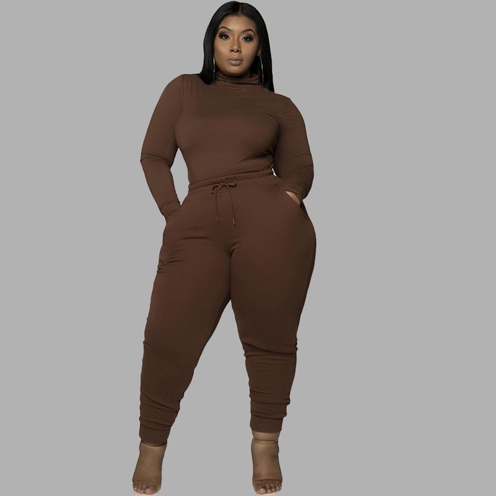 Winter Two Piece Outfits For Women Turtleneck Long Sleeve Top And Pants Sets
