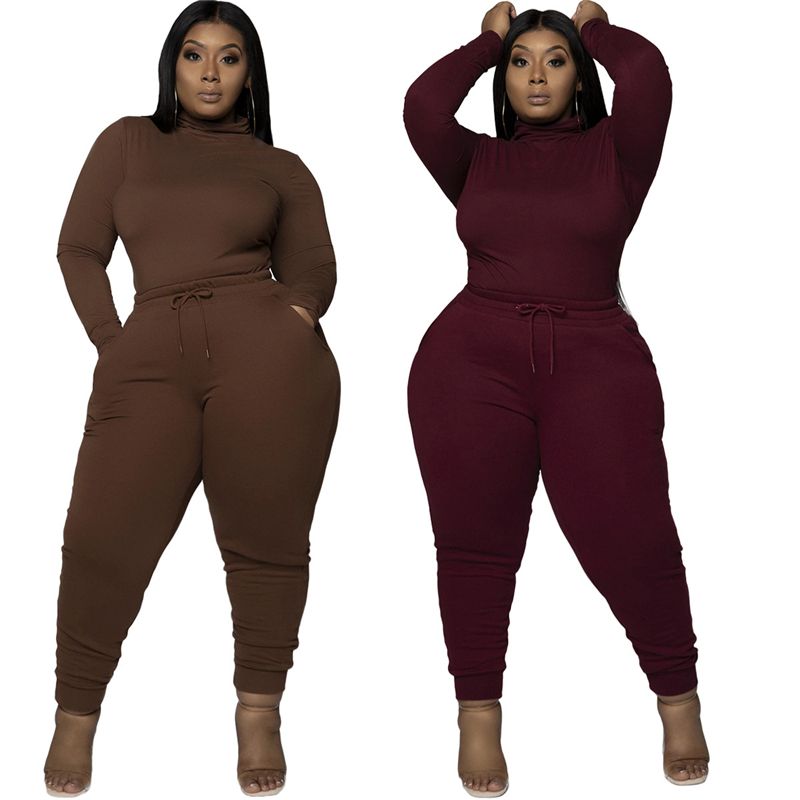 Winter Two Piece Outfits For Women Turtleneck Long Sleeve Top And Pants Sets
