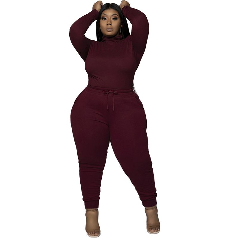 Winter Two Piece Outfits For Women Turtleneck Long Sleeve Top And Pants Sets