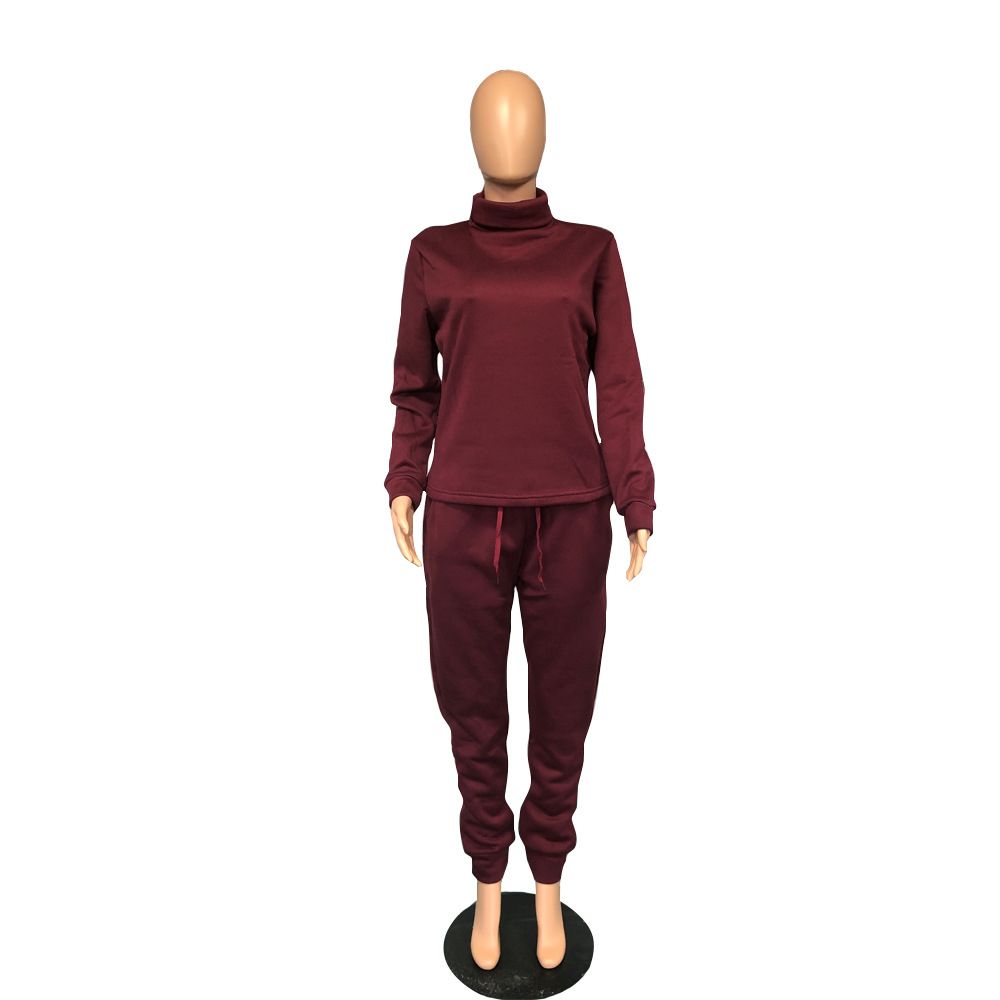 Winter Two Piece Outfits For Women Turtleneck Long Sleeve Top And Pants Sets