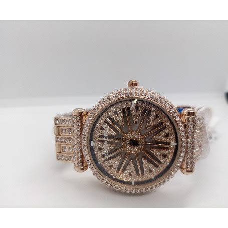 Forecast Rotatable Ice Out Rhinestone Round Unisex Watch- Rose Gold