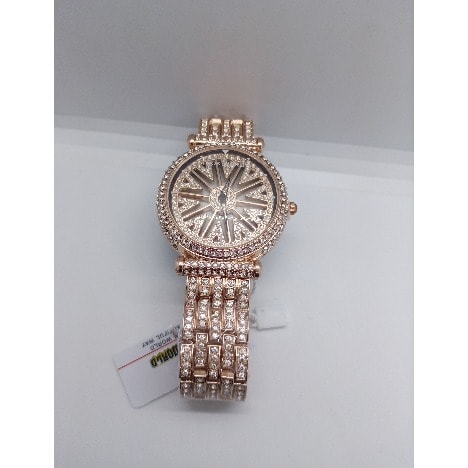 Forecast Rotatable Ice Out Rhinestone Round Unisex Watch- Rose Gold