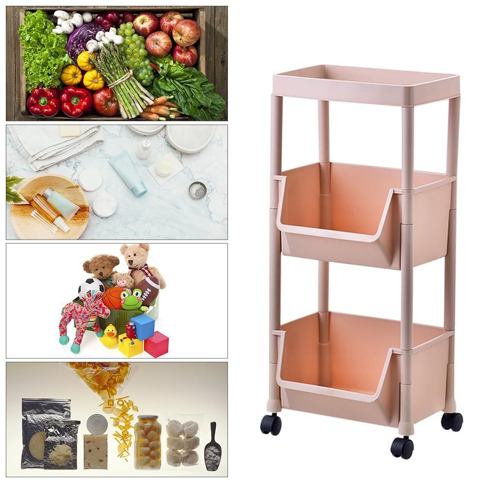 Storage Trolley Rolling Cart Kitchen Tier Wheel Storage Rack Organizer 3 Layers Storage Shelf Rack