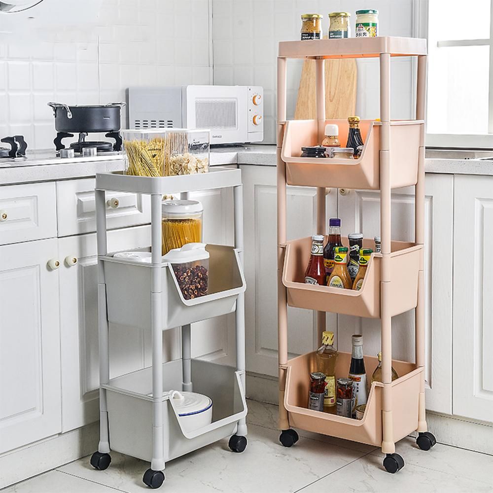 Storage Trolley Rolling Cart Kitchen Tier Wheel Storage Rack Organizer 3 Layers Storage Shelf Rack