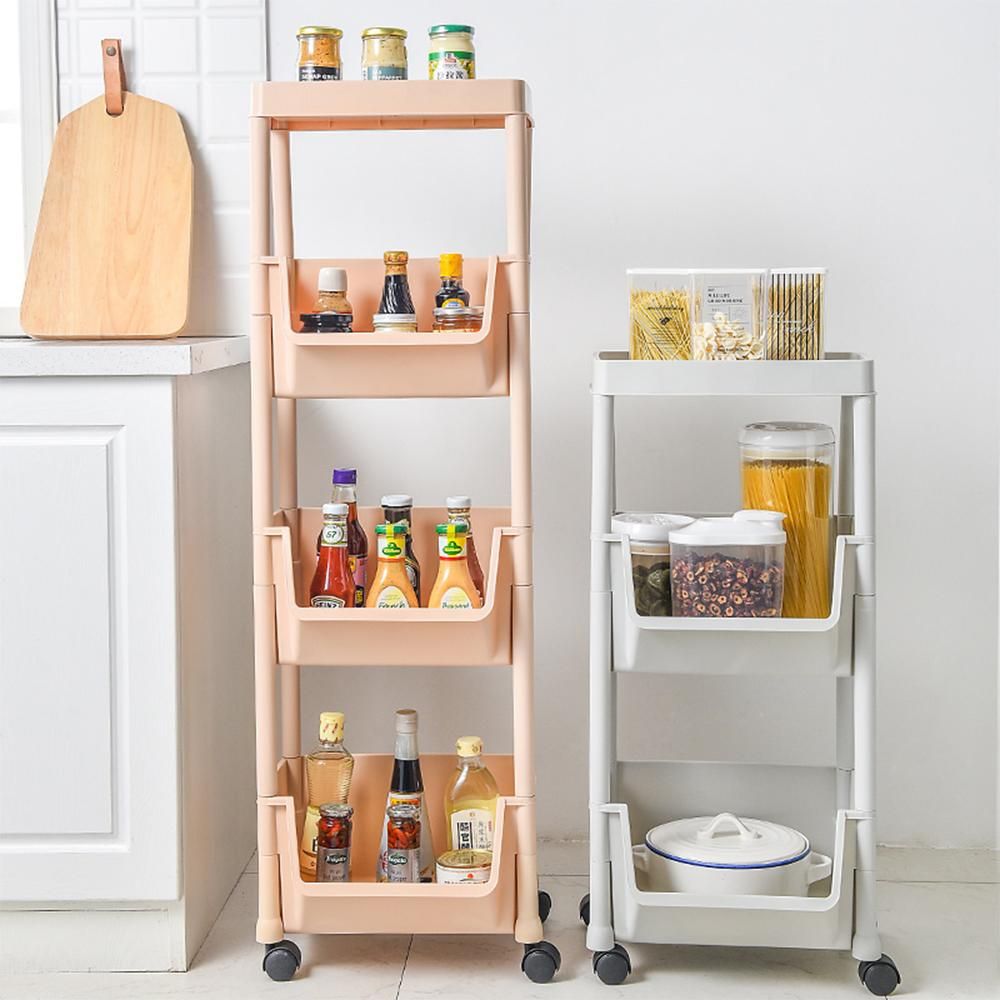Storage Trolley Rolling Cart Kitchen Tier Wheel Storage Rack Organizer 3 Layers Storage Shelf Rack
