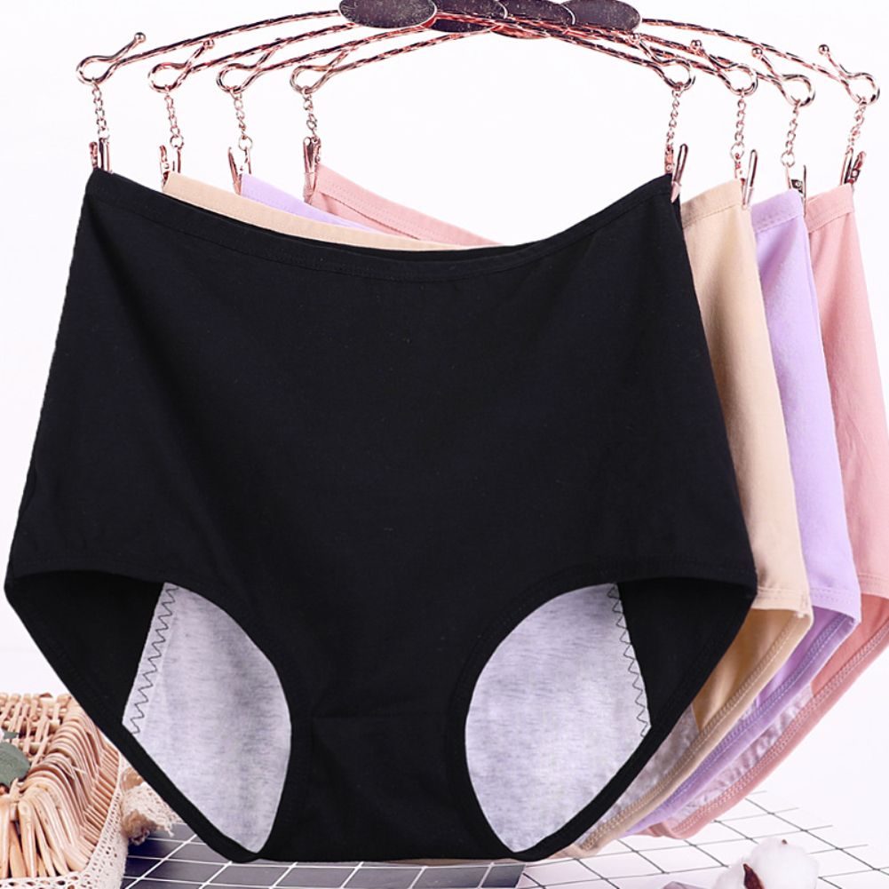 Women Casual High Waist Menstrual Period Leak Proof Underwear Cotton Briefs-Pink