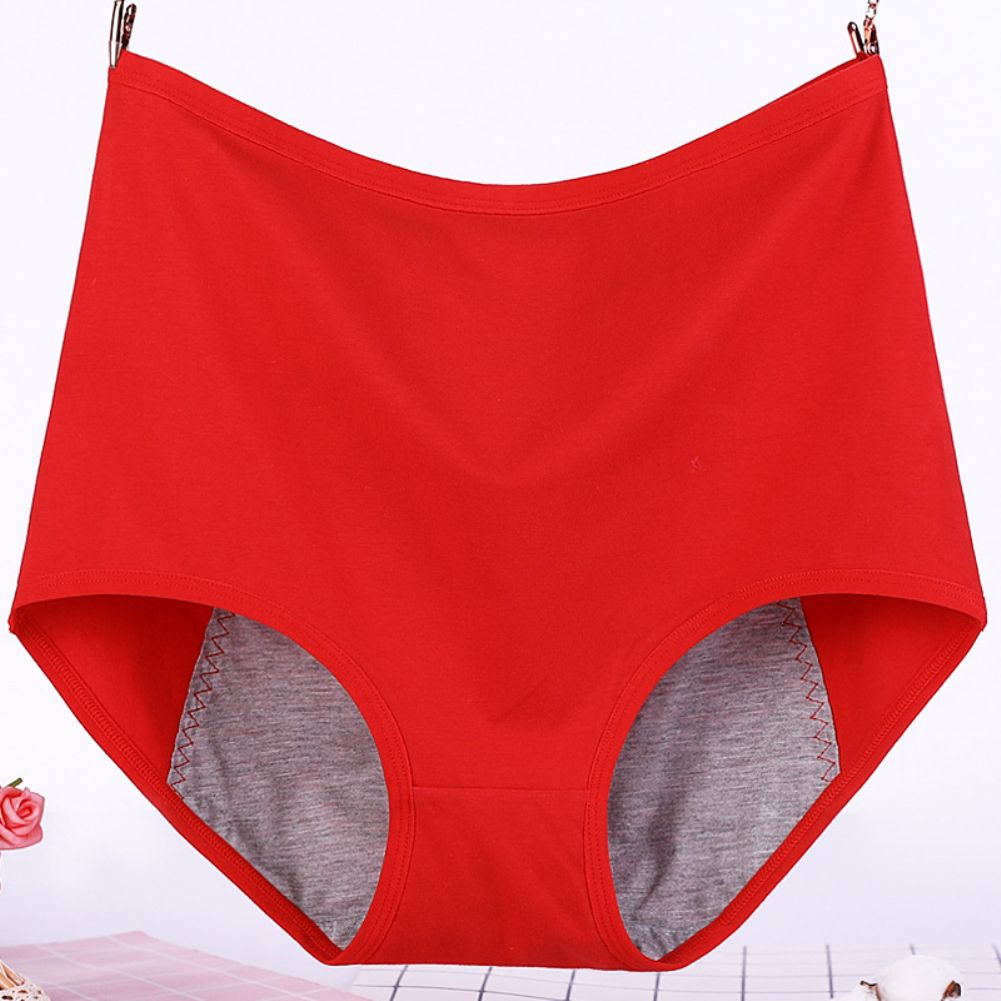 Women Casual High Waist Menstrual Period Leak Proof Underwear Cotton Briefs-Pink
