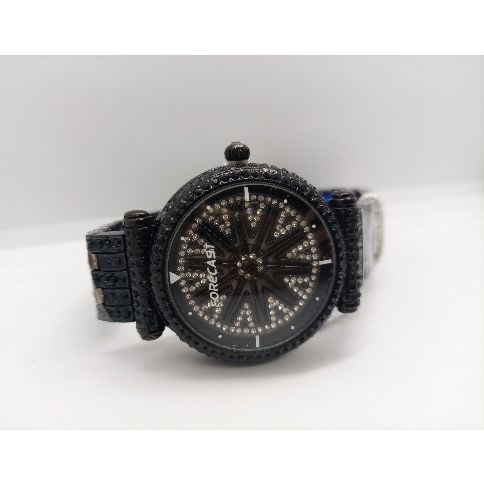 Rotatable Ice Out Rhinestone Round Unisex Watch- Black