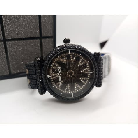 Rotatable Ice Out Rhinestone Round Unisex Watch- Black