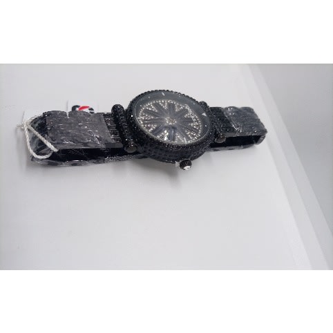 Rotatable Ice Out Rhinestone Round Unisex Watch- Black