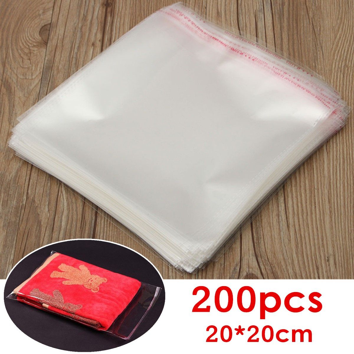 20cmx20cm 200pcs Self Adhesive Plastic Bag OPP Transparent Jewelry Packaging