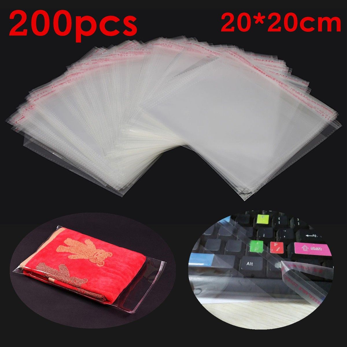 20cmx20cm 200pcs Self Adhesive Plastic Bag OPP Transparent Jewelry Packaging